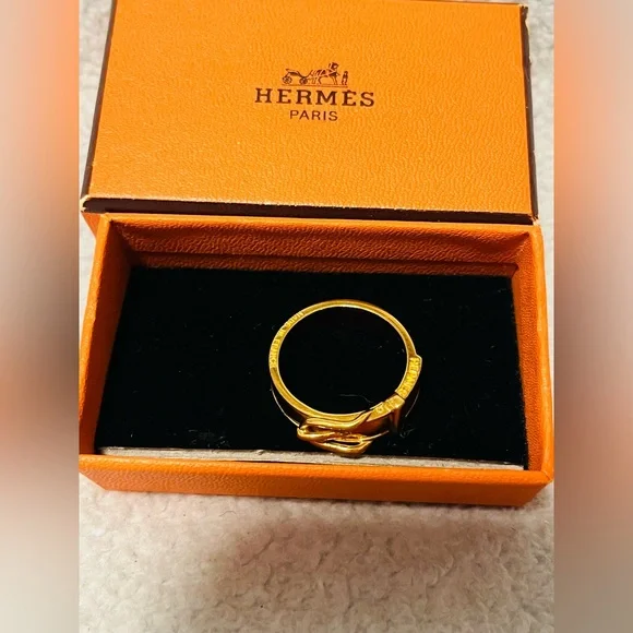 HERMES Gold Plated Belt Buckle Scarf Ring - Vintage - Picture 12 of 14